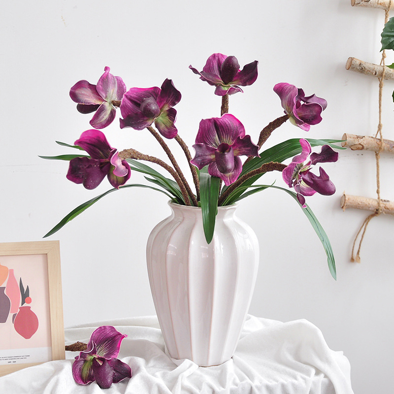 Изкуствена орхидея Phalaenopsis, единичен стебъл в саксия, декоративен букет за сватби и фотосесии