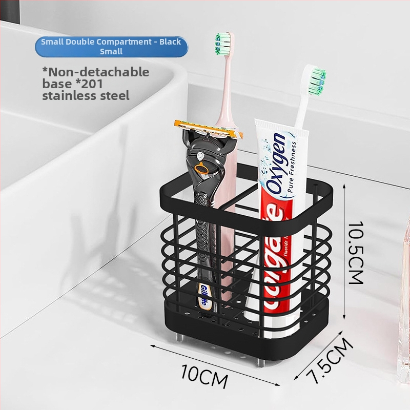 Nerezový nástenný držiak na elektrické zubné kefky, bez vŕtania, s odtokovým podnosom a držiakom na pastu