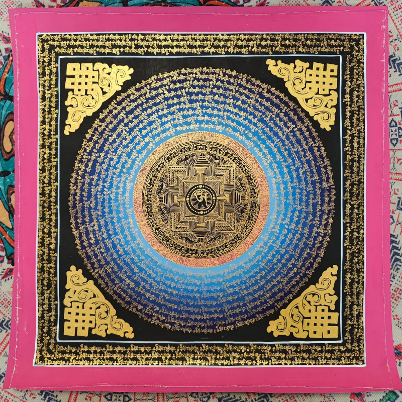 Nepalska ručno oslikana thangka mandala s mantrom od šest znakova, viseći dekorativni plakat, 55 cm, ručna izrada