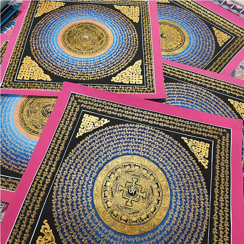 Nepalska ručno oslikana thangka mandala s mantrom od šest znakova, viseći dekorativni plakat, 55 cm, ručna izrada