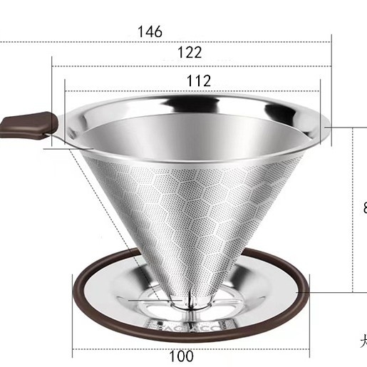 Jinchen силиконов V60 филтър за кафе от неръждаема стомана с база – многоразов капков филтър без хартия, 300/600 мрежа