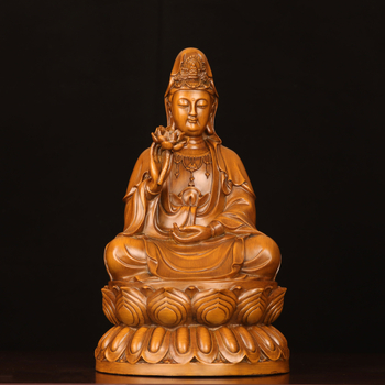 Статуя Guanyin от смола, в китайски стил, седяща на лотос, за домашен декор в хол, антре или офис