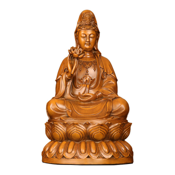 Статуя Guanyin от смола, в китайски стил, седяща на лотос, за домашен декор в хол, антре или офис