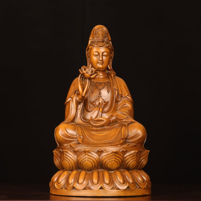 Статуя Guanyin от смола, в китайски стил, седяща на лотос, за домашен декор в хол, антре или офис
