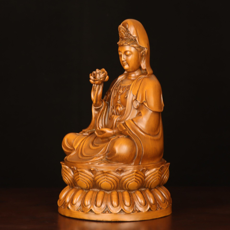 Статуя Guanyin от смола, в китайски стил, седяща на лотос, за домашен декор в хол, антре или офис