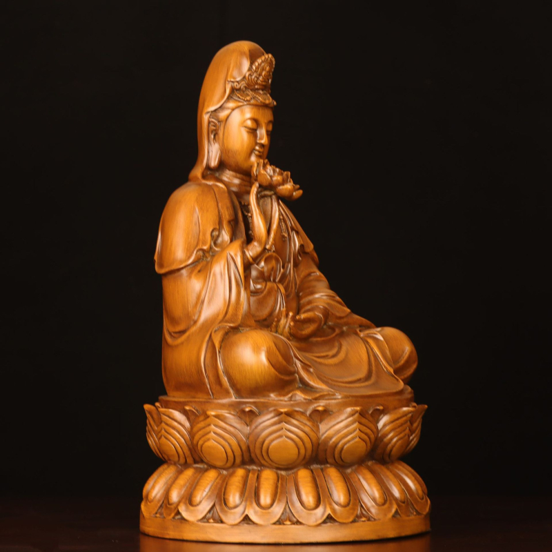 Статуя Guanyin от смола, в китайски стил, седяща на лотос, за домашен декор в хол, антре или офис