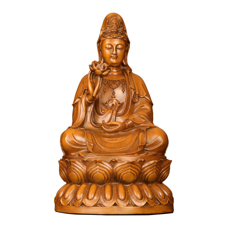 Статуя Guanyin от смола, в китайски стил, седяща на лотос, за домашен декор в хол, антре или офис