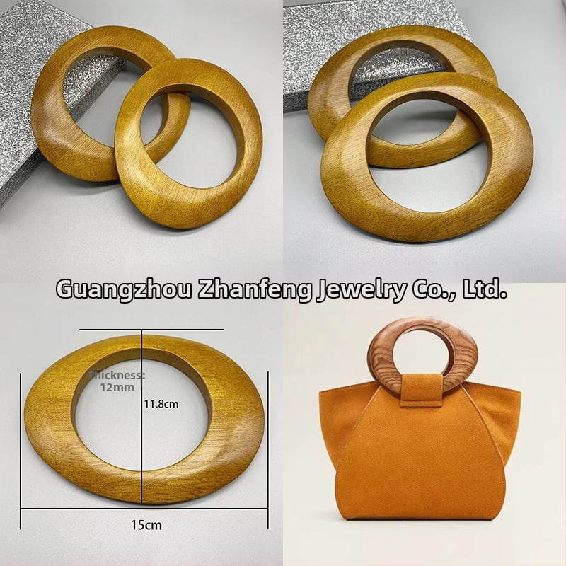Fából készült táska fogantyú gyűrűvel, DIY szövött táskák kiegészítője, tömörfa fogantyú