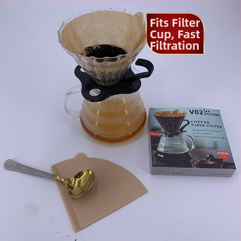 Конусовидни филтърни листа за кафе, 1-2 чаши, V60, 40 бр., дървесна целулоза, неутрален цвят, цветна кутия