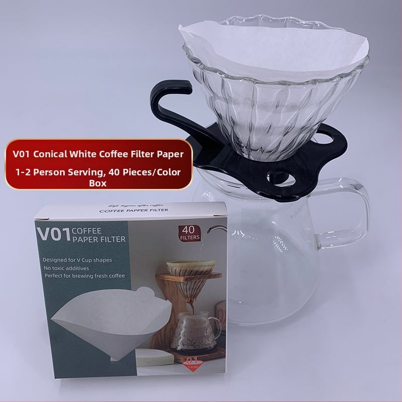 Конусовидни филтърни листа за кафе, 1-2 чаши, V60, 40 бр., дървесна целулоза, неутрален цвят, цветна кутия