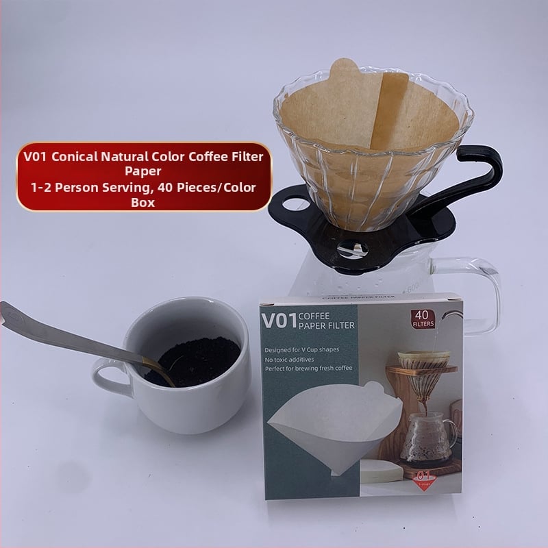 Конусовидни филтърни листа за кафе, 1-2 чаши, V60, 40 бр., дървесна целулоза, неутрален цвят, цветна кутия