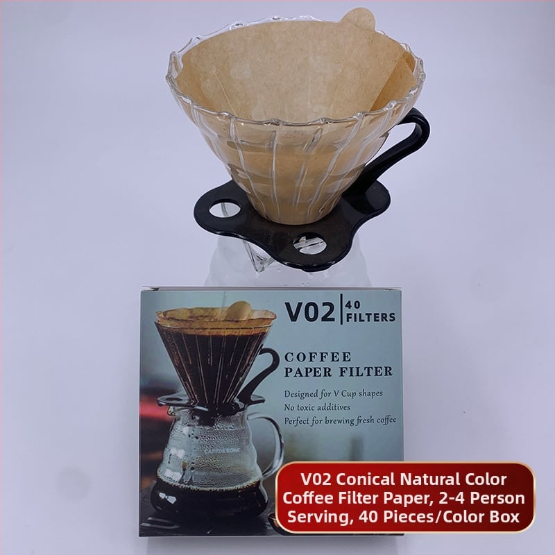 Конусовидни филтърни листа за кафе, 1-2 чаши, V60, 40 бр., дървесна целулоза, неутрален цвят, цветна кутия