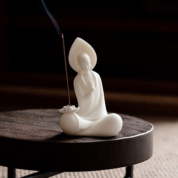 Дехуа керамичен държач за благовония – Zen статуетка с Бодхідхара и Гуан Ин за домашна декорация.