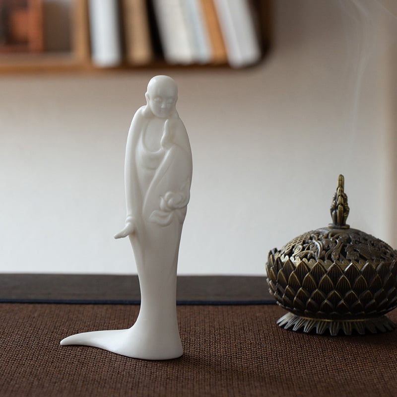 Дехуа керамичен държач за благовония – Zen статуетка с Бодхідхара и Гуан Ин за домашна декорация.