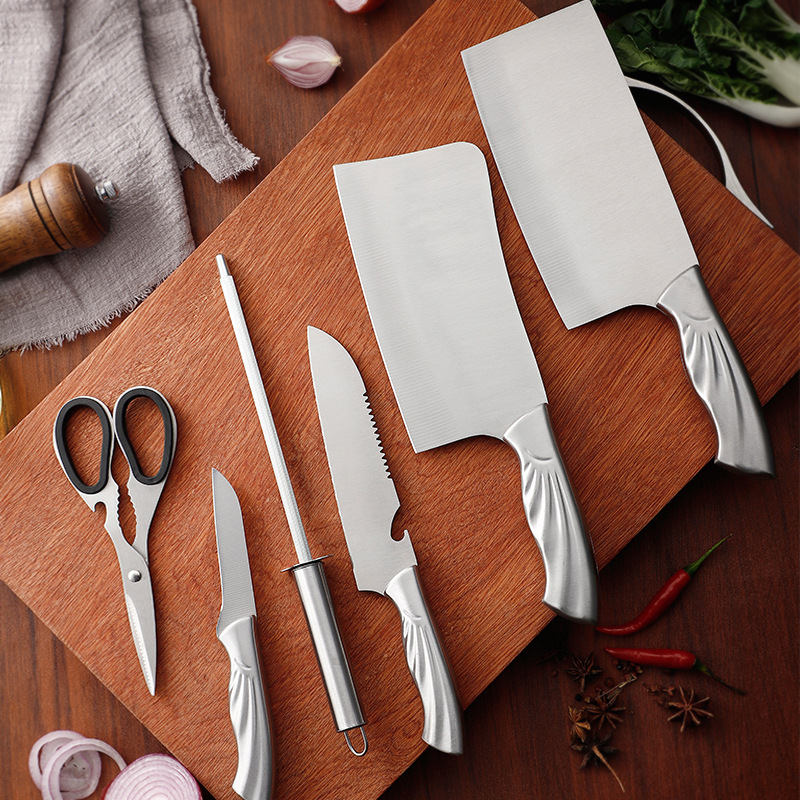 7-частен комплект ножове от неръждаема стомана за кухня: кухненски нож, нож за кости, нож за плодове