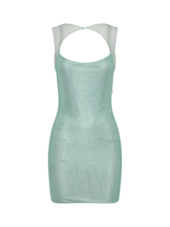 Seksi haljina bez ramena i bez leđa, tijesnog kroja bodycon s kristalima i prozirnom mrežom