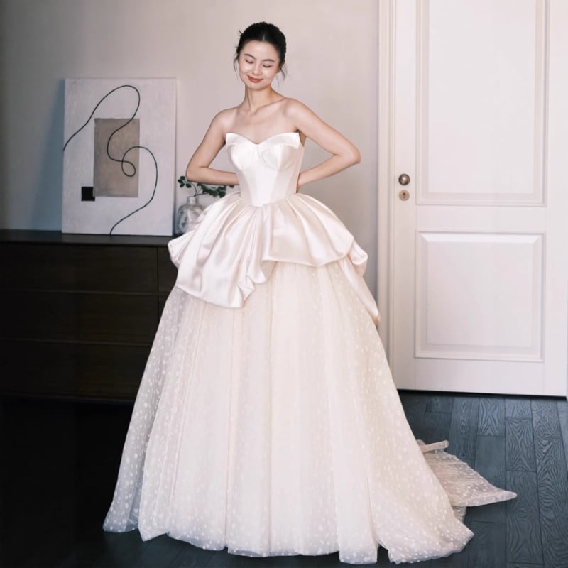 Haljina bez ramena od tila za ceremoniju punoljetnosti, elegantna, visoke klase, minimalistički francuski stil, dugi veo za vjenčanje