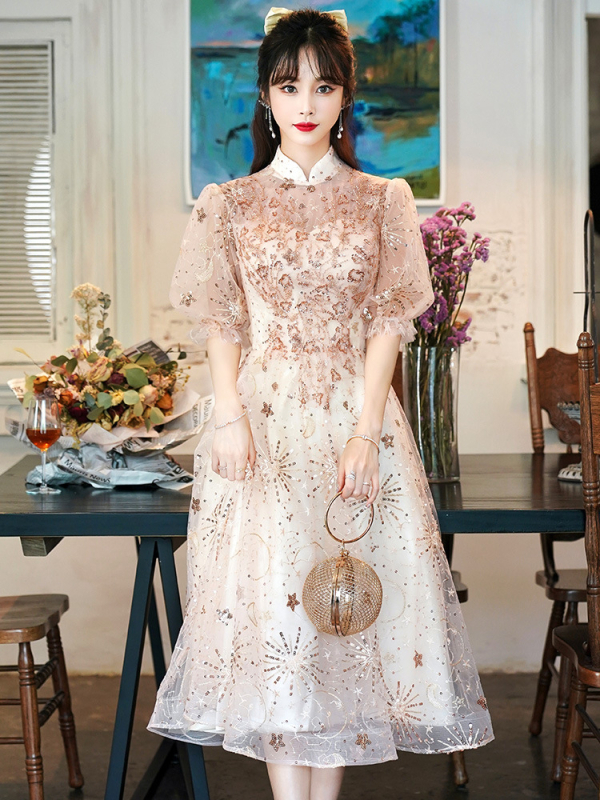 Elegantna večernja haljina za žene, boje šampanjca, vrhunski, nišni dizajn, haljina za djeveruše, pogodna za banket i svakodnevno nošenje