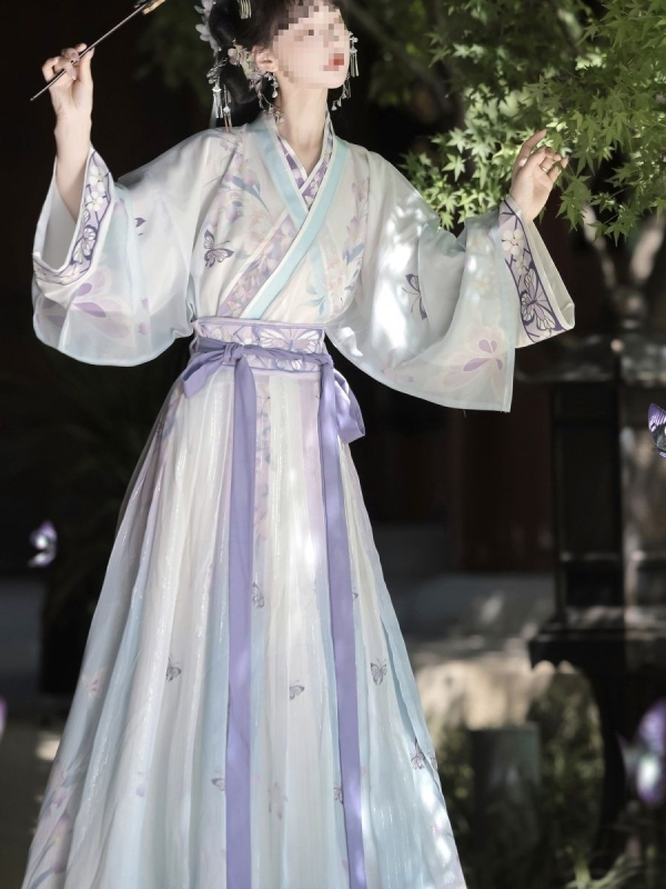 Qianxun izvorni Hanfu: Jin-stil križno-okrugli ovratnik, top i suknja do struka, svakodnevna nošnja, 2025 nova verzija, plavi komplet i ljubičasti komplet