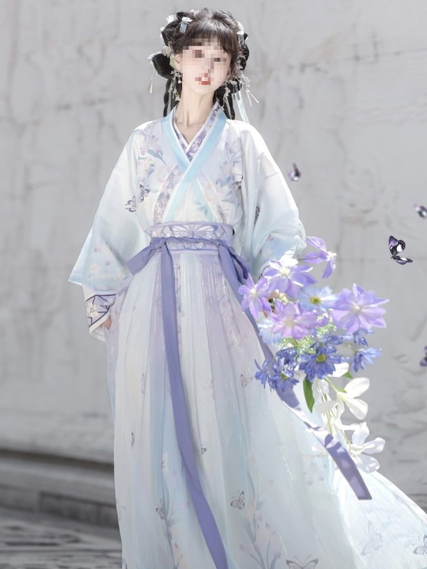Qianxun izvorni Hanfu: Jin-stil križno-okrugli ovratnik, top i suknja do struka, svakodnevna nošnja, 2025 nova verzija, plavi komplet i ljubičasti komplet