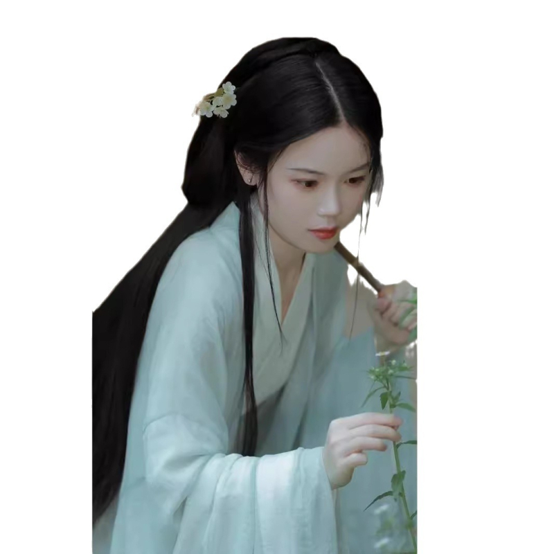 Hanfu haljina 2024 ljeto – Wei Jin stil, žena, tečna haljina s pravim krojem i širokim rukavima, pamuk-poliester smjesa