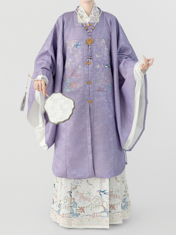 Hanfu za žene, Ming stil, duga haljina s izvezenim ukrasima i patchworkom, preklopni ovratnik, svakodnevna upotreba, jesen-zima