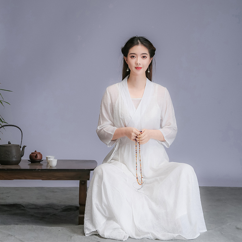 Ženski Hanfu trodijelni komplet s Zen inspiracijom i čajnom haljinom, proljeće–jesen 2026, umjetnički kineski stil