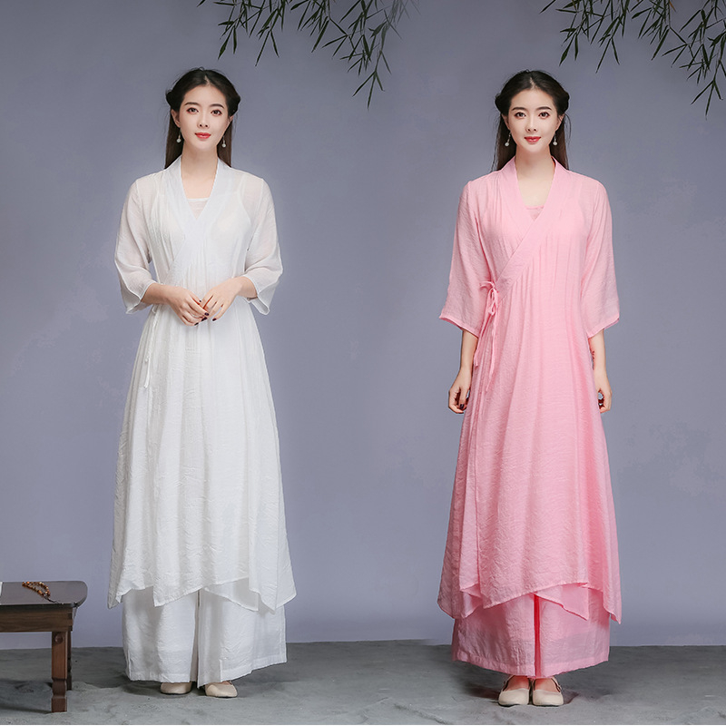 Ženski Hanfu trodijelni komplet s Zen inspiracijom i čajnom haljinom, proljeće–jesen 2026, umjetnički kineski stil