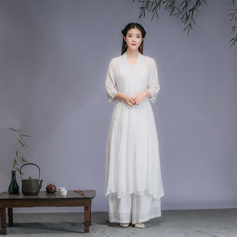 Ženski Hanfu trodijelni komplet s Zen inspiracijom i čajnom haljinom, proljeće–jesen 2026, umjetnički kineski stil