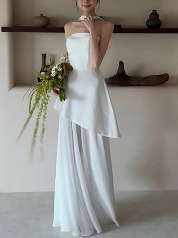 Lagane vjenčane haljine u korejskom stilu, jednostavan top bez naramenica, elegantna duga večernja haljina za žene
