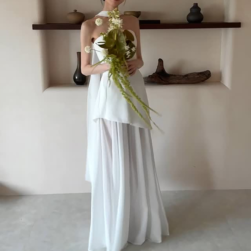 Lagane vjenčane haljine u korejskom stilu, jednostavan top bez naramenica, elegantna duga večernja haljina za žene