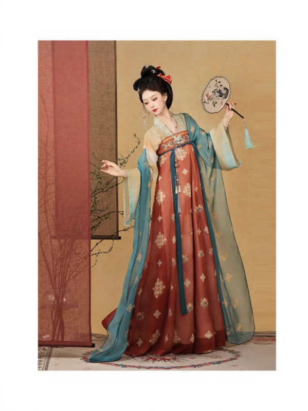 Hanfu set s izvezenim u stilu Tang dinastije, top dužine do prsa i suknja, svakodnevna upotreba, proljeće-ljeto