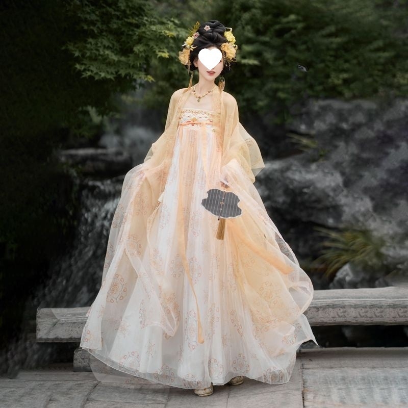 Hanfu s izšivanjem u stilu Tang, dužine do prsa, široki rukavi, element Hezi Han, tanka ljetna ruha, ruqun dinastije Han