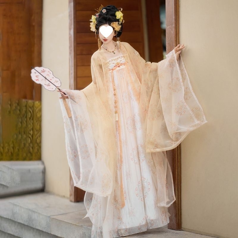 Hanfu s izšivanjem u stilu Tang, dužine do prsa, široki rukavi, element Hezi Han, tanka ljetna ruha, ruqun dinastije Han