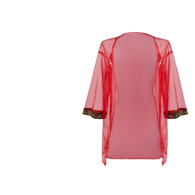Hanfu noćni set za konkubinu, staropalatskog stila — halter, trbušni pojas, prozirna spavaćica