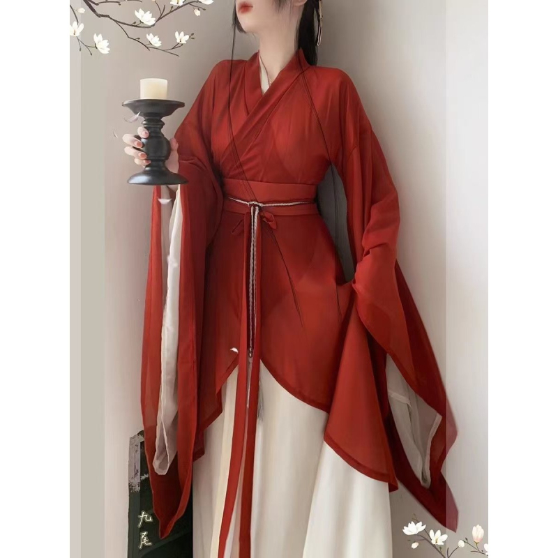 Hanfu set za žene — križani ovratnik, neobičan ogrtač, široki rukavi, kineski stilski drevni kostim