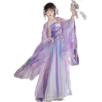 Ženski Hanfu set, proljeće–ljeto 2026, Tang stil Hezi suknja s bogatom vezom i top s širokim rukavima, kineski nadahnut eterični izgled