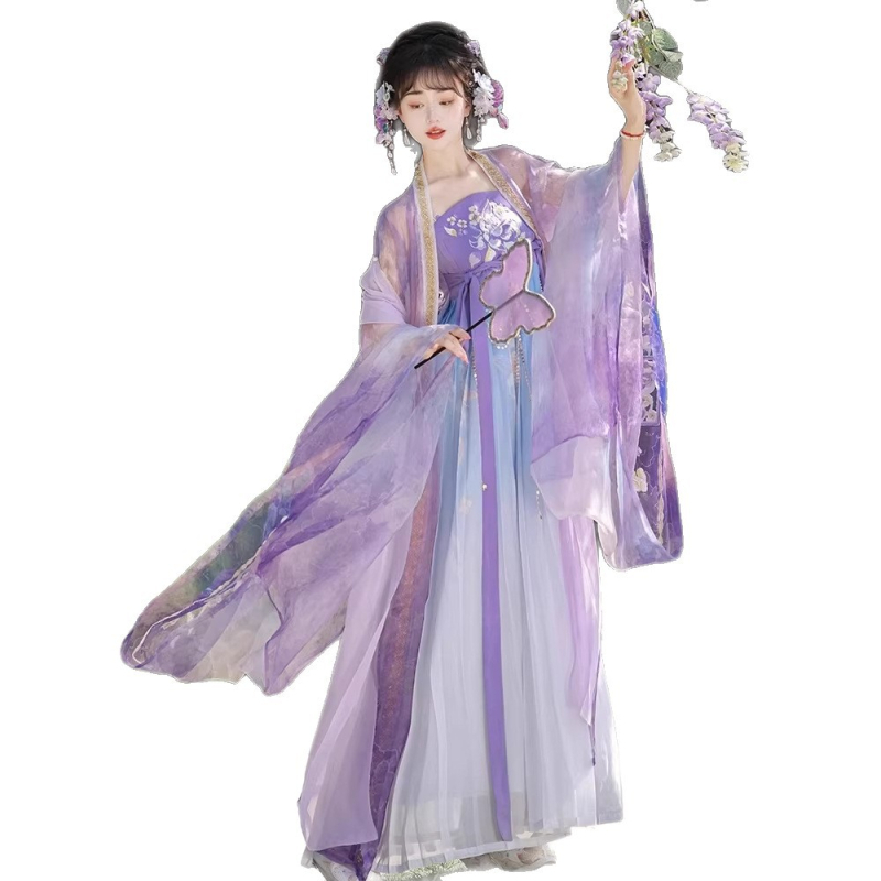 Ženski Hanfu set, proljeće–ljeto 2026, Tang stil Hezi suknja s bogatom vezom i top s širokim rukavima, kineski nadahnut eterični izgled