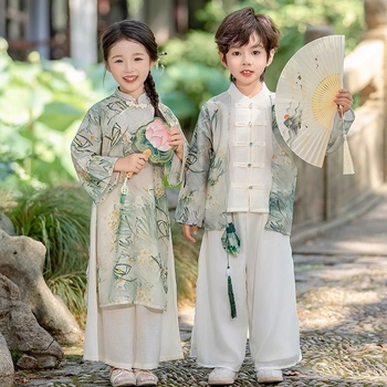 Hanfu dječji kazališni kostim za proljeće i jesen: dječaka tradicionalna kineska odjeća i Tang haljina za djevojčice, Novi kineski stil, nacionalni stil za vrtić