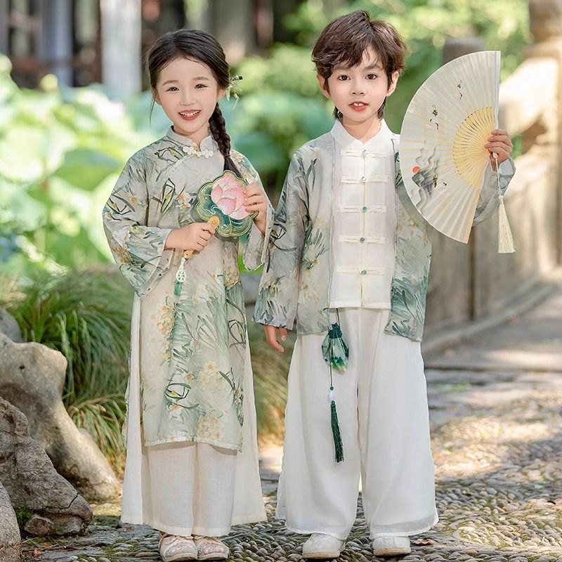 Hanfu dječji kazališni kostim za proljeće i jesen: dječaka tradicionalna kineska odjeća i Tang haljina za djevojčice, Novi kineski stil, nacionalni stil za vrtić