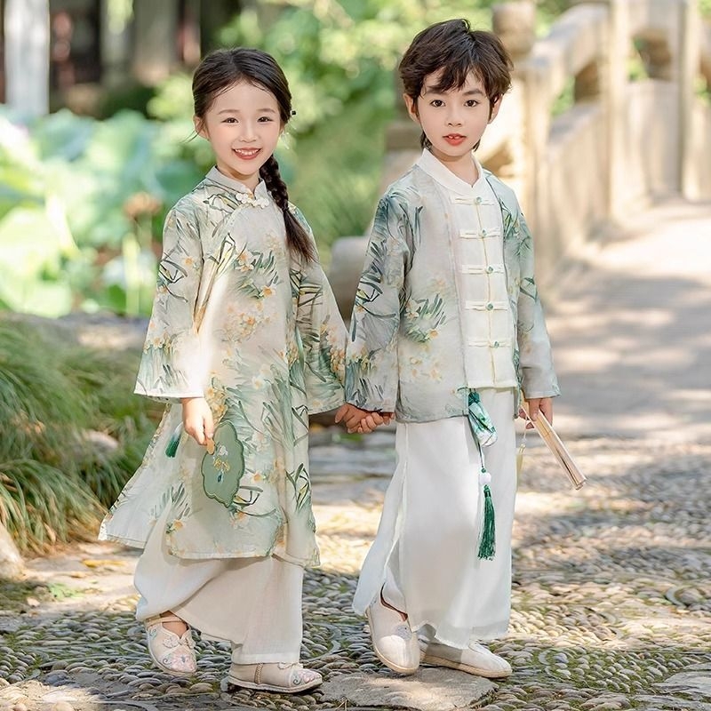 Hanfu dječji kazališni kostim za proljeće i jesen: dječaka tradicionalna kineska odjeća i Tang haljina za djevojčice, Novi kineski stil, nacionalni stil za vrtić