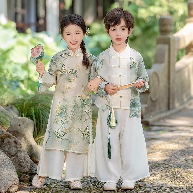 Hanfu dječji kazališni kostim za proljeće i jesen: dječaka tradicionalna kineska odjeća i Tang haljina za djevojčice, Novi kineski stil, nacionalni stil za vrtić