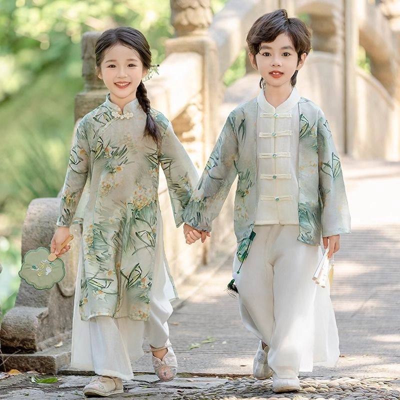 Hanfu dječji kazališni kostim za proljeće i jesen: dječaka tradicionalna kineska odjeća i Tang haljina za djevojčice, Novi kineski stil, nacionalni stil za vrtić