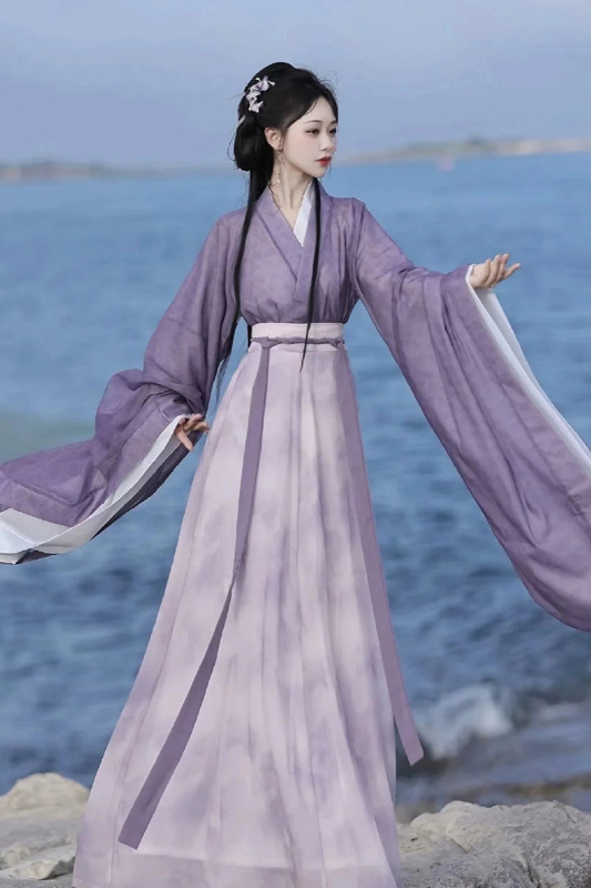 Ženski hanfu u Wei Jin stilu: preklopni ovratnik, široki rukavi, lagani ljetni model, drevni kostim s nježnim eteričnim sjajem, osmerostruka suknja