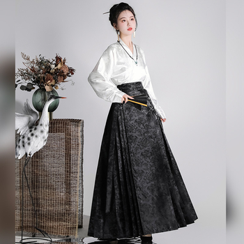 Hanfu top i suknja Horse-Face, novi kineski stil, proljeće 2025, vitak struk, elegantan dojam