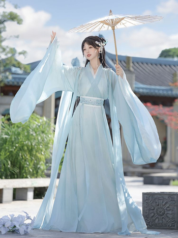 Ženski Hanfu u Wei-Jin stilu, eterični križni ovratnik, duljina do struka, široki rukavi, ukrašena suknja s osam panela, drevni kostim, proljeće 2026
