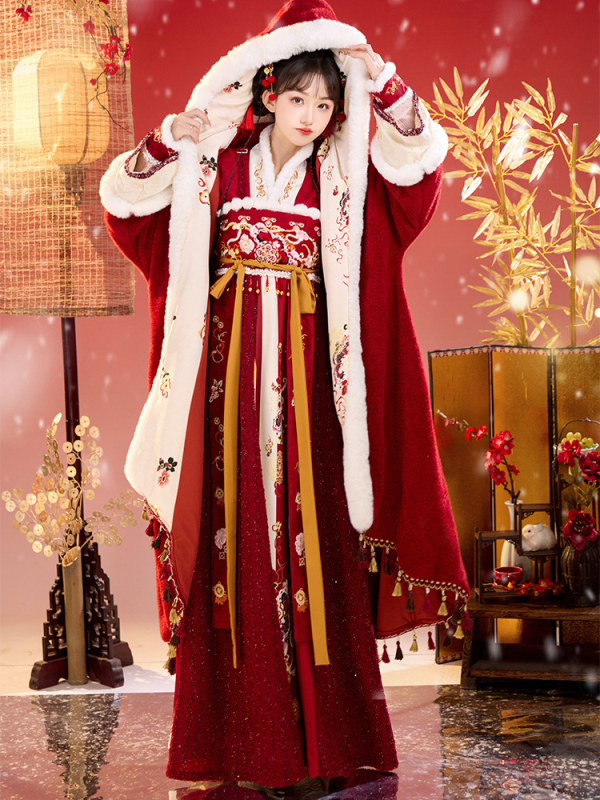Ženski Hanfu zimski kostim kineskog stila za Novu godinu, godina zmije, debeli ogrtač, poboljšana roba