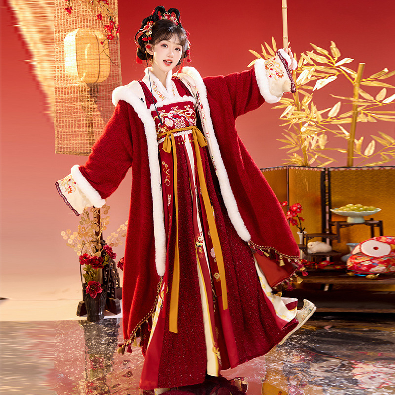 Ženski Hanfu zimski kostim kineskog stila za Novu godinu, godina zmije, debeli ogrtač, poboljšana roba