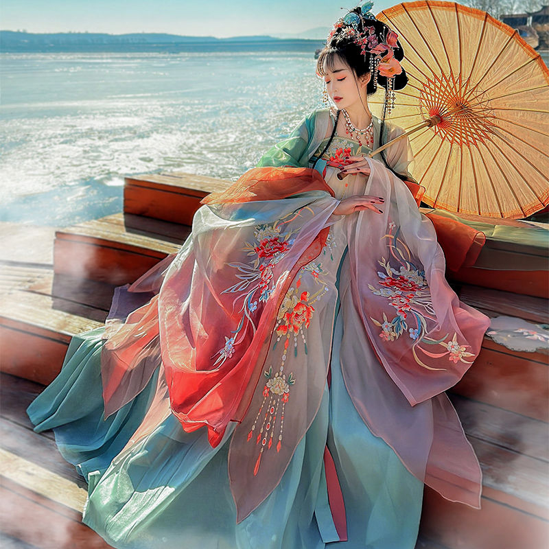 Hanfu za odrasle, Tang stil, jednodijelni ruqun s izvezenim širokim rukavima, set za fotografiranje, svakodnevno nošenje