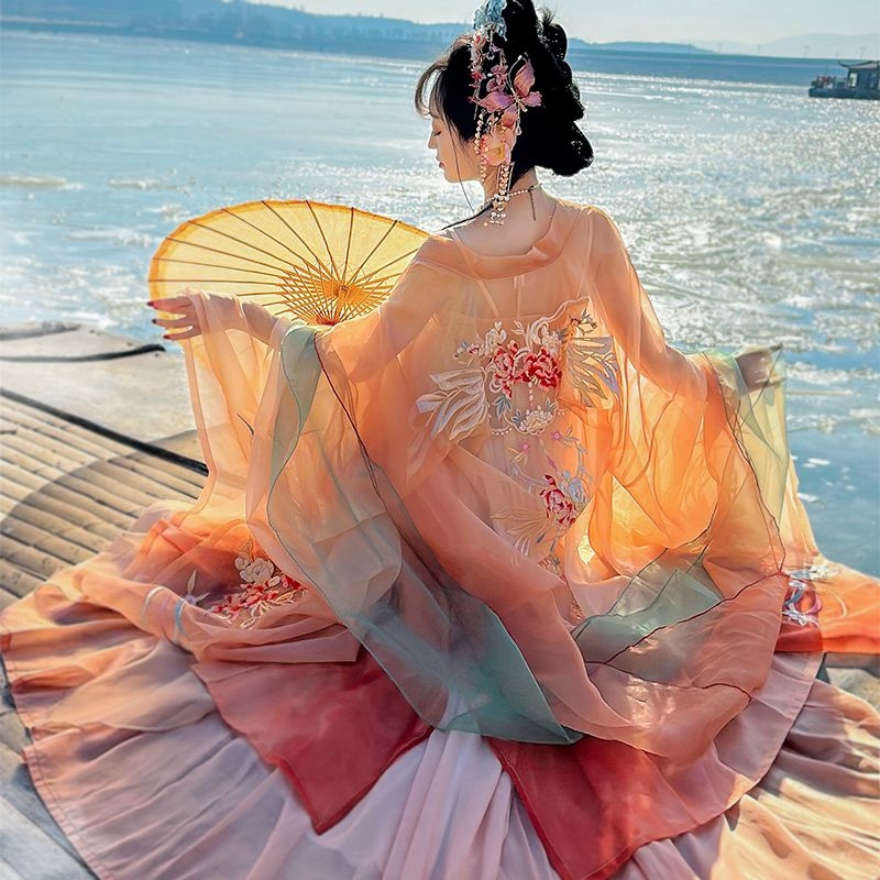 Hanfu za odrasle, Tang stil, jednodijelni ruqun s izvezenim širokim rukavima, set za fotografiranje, svakodnevno nošenje